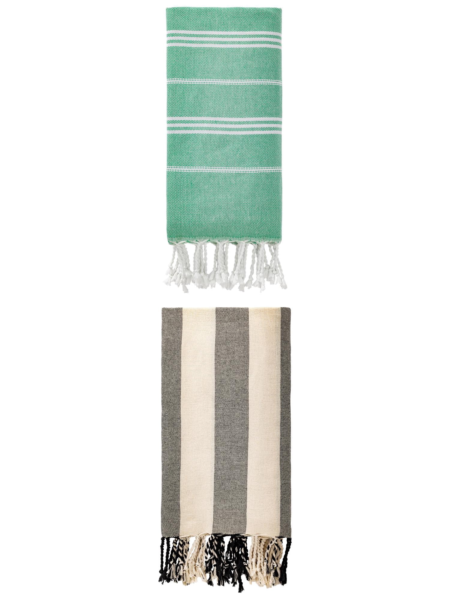 Unique Bargains 2 Pack Stripe Turkish Anti-Sand Beach Towel Green/Black 71"x 35"/71" x 40"
