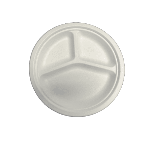 10" 3-COMP WHITE ROUND PAPER PLATE,MICROWAVABLE, NATURAL BAGASSE