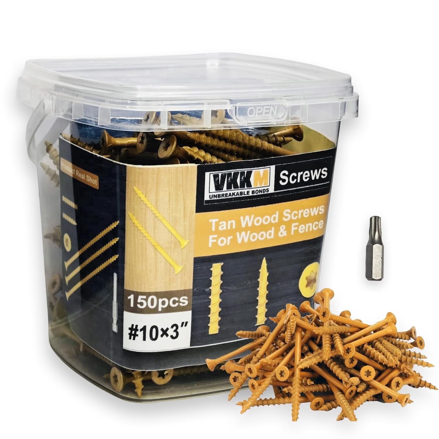 #10 * 3 Deck Screws, T25 Torx Exterior Wood Screws, Sharp Self-Tapping Decking Screw with Reinforced Neck, for Decking, Fencing and Wood Projects, Tan(#10 * 3 150PCS)