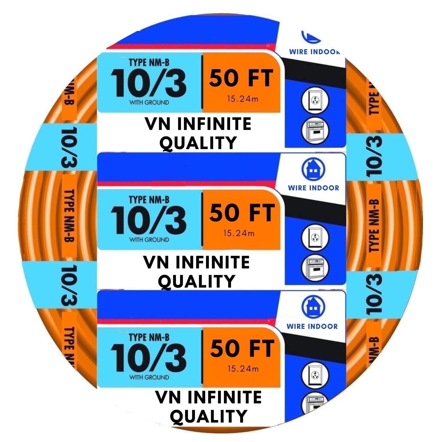 10/3 NM-B Sheathed Cable - Non-Metallic with Ground Residential Indoor Electrical Wire Type NM-B Orange (50 ft)