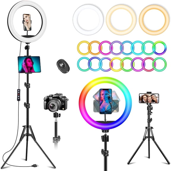 10.3" Selfie Ring Light with 73" Tripod Stand Phone iPad Holder-96 RGB Mode
