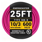 Energeaster 10/3 NM-B Pink Cu Electrical Wire, 25 ft Length 600V with Ground, UL Listed, Heavy-Duty PVC Insulated Cable for Residential Indoor Wiring