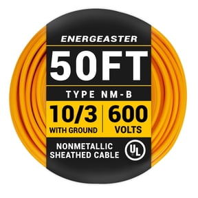 Energeaster 10/3 NM-B Orange Cu Electrical Wire, 50 ft Length 600V with Ground, UL Listed, Heavy-Duty PVC Insulated Cable for Residential Indoor Wiring