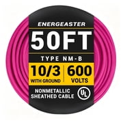 Energeaster 10/3 NM-B Pink Cu Electrical Wire, 50 ft Length 600V with Ground, UL Listed, Heavy-Duty PVC Insulated Cable for Residential Indoor Wiring
