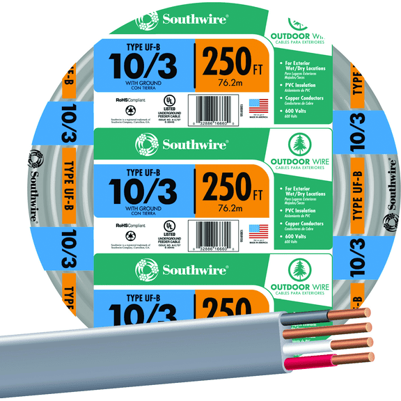 10-3 UFW/G Electrical Wire - Single Pack  Indoor & Outdoor Use, NEC-Compliant