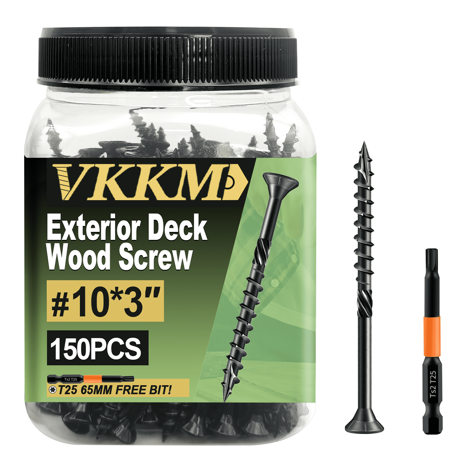 #10*3 Wood Screws, 150Pcs Black Epoxy Coated Self-Tapping Exterior Structural Screws with Knurled Shoulder