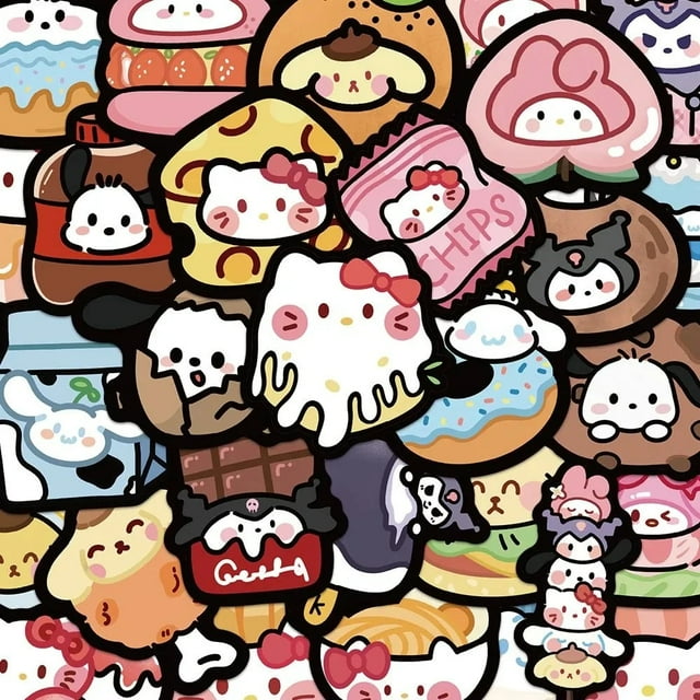 10/30/50pcs Cute Funny Food Sanrio Cartoon Stickers Aesthetic Hello ...