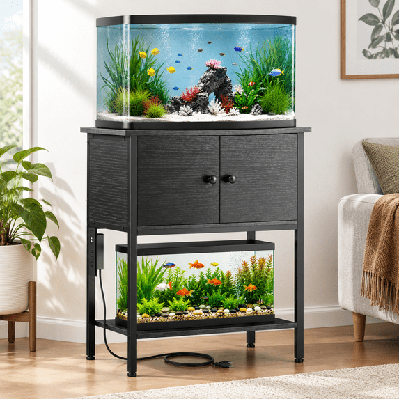 10-30 Gallon Fish Tank Stand With Power Outlets Metal Frame Aquarium Cabinet Storreptile Turtle For Home Office Up To 400 Lbs 27.