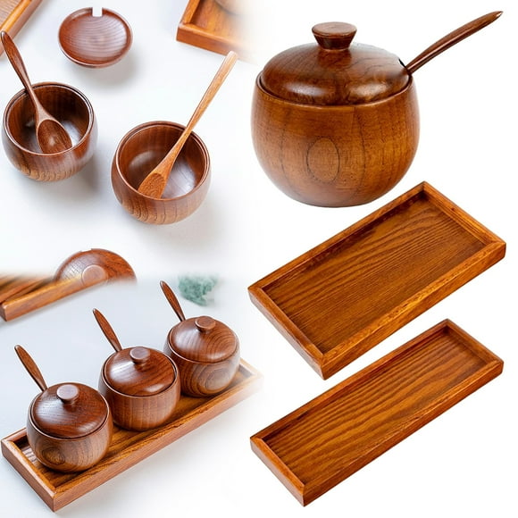 10*30Cm Pallet, Jar with Spoon Lid Vintage Wooden Cellar Sugar Bowl Pepper Box Kitchen Gadget for Daily Use, 1 10*30Cm Tray