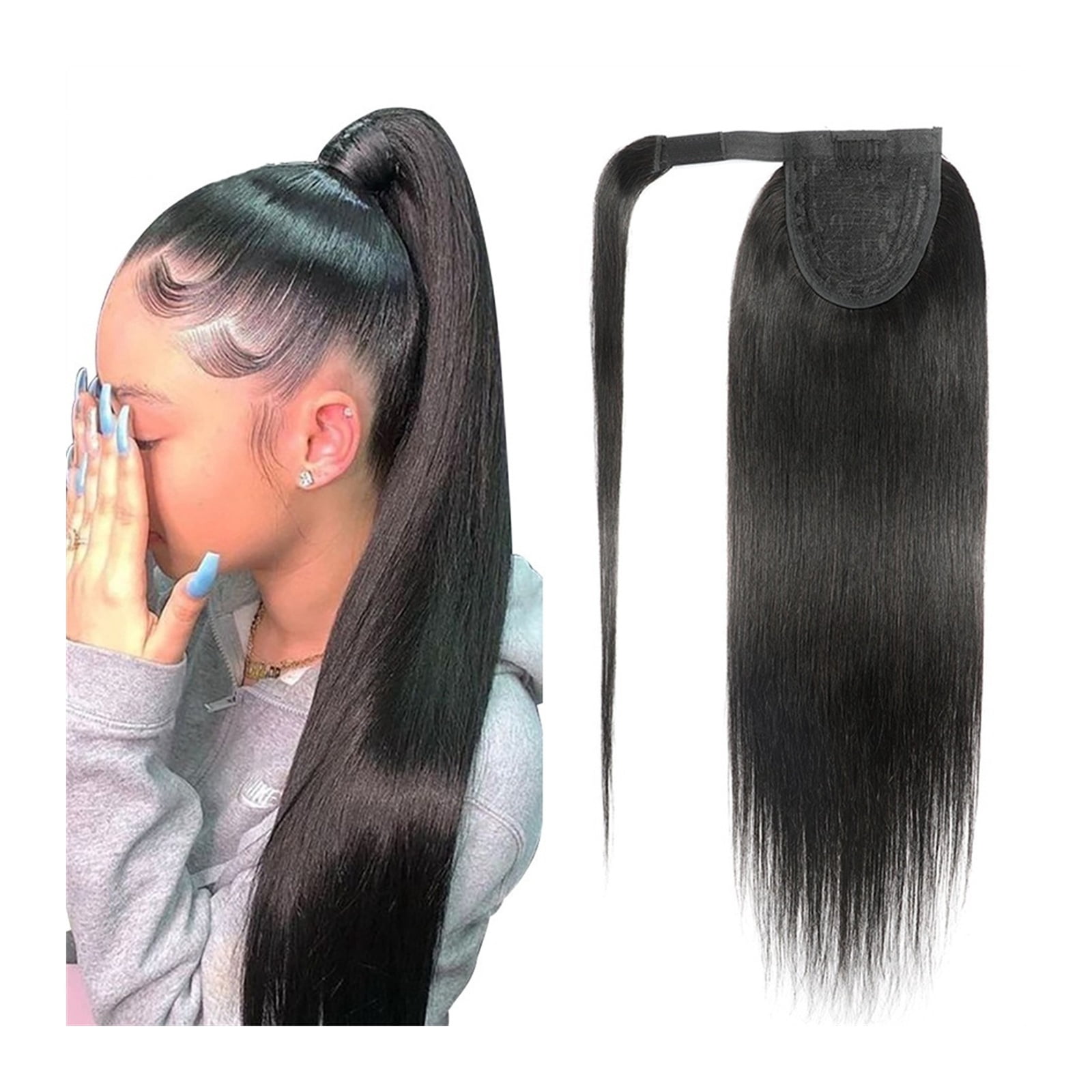 10-30inch Magic Paste Ponytail Extension for Women Straight Wrap Around Ponytail Extension Brazilian Remy Human Hair Clip In PonyTail Hairpiece