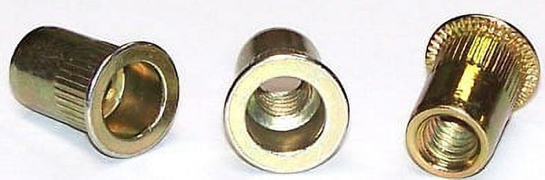 10-32 (Max Grip .130) Large Flange Ribbed Blind Threaded Inserts / Steel / Zinc Yellow - 1000 Piece Carton