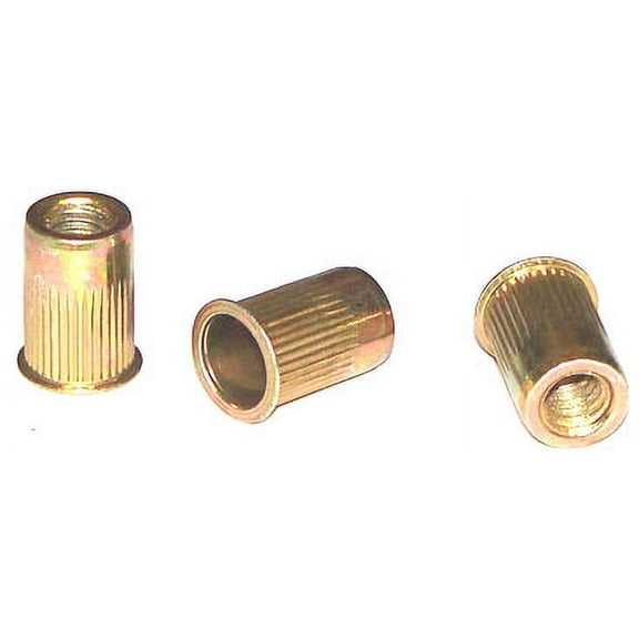 10-32 (Max Grip .130) Small Flange Ribbed Blind Threaded Inserts / Steel / Zinc Yellow - 1000 Piece Carton