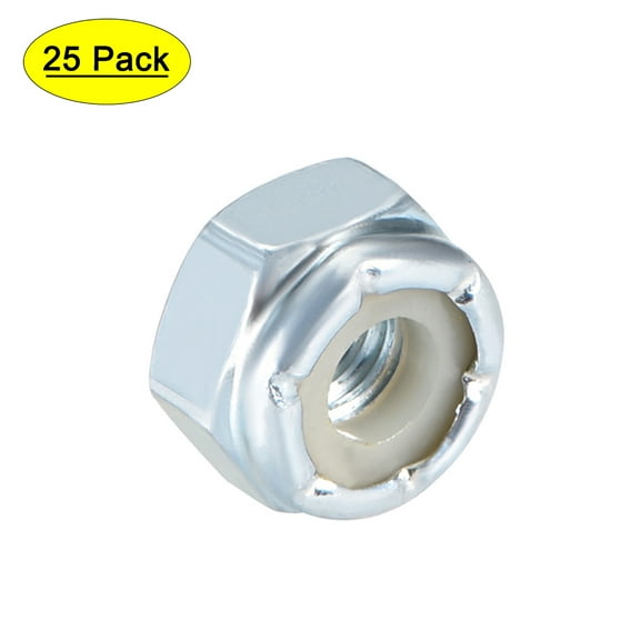 10#-32 Nylon Insert Hex Lock Nuts Carbon Steel White Zinc Plated 25 Pcs