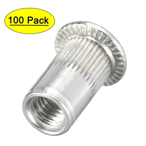 #10-32 Rivet Nuts Aluminium Alloy Knurled Flat Head Threaded Insert Nut Silver 100 pcs