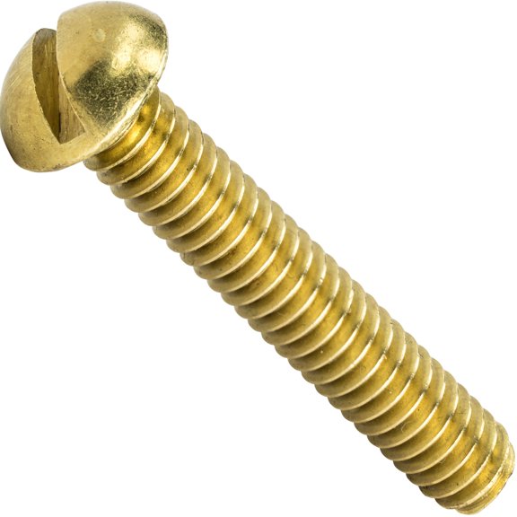 10-32 x 3/16" Round Head Machine Screws, Slotted Drive, Solid Brass Grade 360, Full Thread, Plain Finish, Machine Thread, Quantity 50