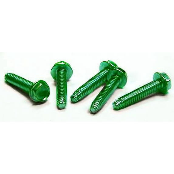 10-32 x 3/8" Type F Grounding Thread Cutting Screws / Unslotted / Hex Washer Head / Steel / Zinc Green - 6000 Piece Carton