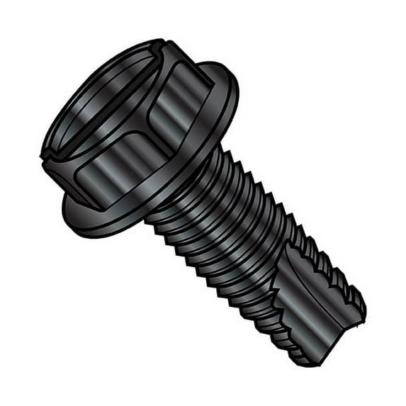 10-32X1/2 Slotted Indent Hex Washer Thread Cutting Screw Type 23 Full Thread Black Oxide (Pack Qty 7,000) BC-11083SWB
