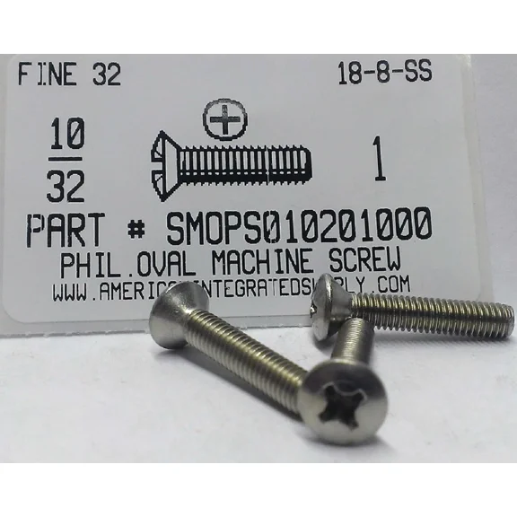 #10-32X1 Oval Head Phillips Machine Screws Stainless Steel (30)