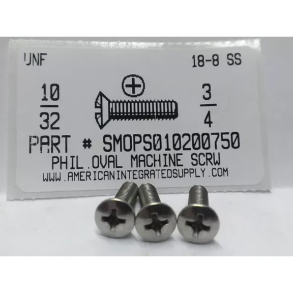 #10-32X3/4 Oval Head Phillips Machine Screws Stainless Steel (30)