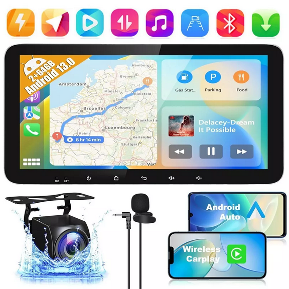 10.33" Android 15 Car Stereo Compatible for Dodge Caliber 2009-2012, 2+64GB, Wireless CarPlay & Android Auto, GPS Navigation, Bluetooth, AHD Backup Camera, Support SWC & Split Screen