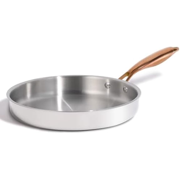 10" Tri-Ply Stainless Steel Frying Pan, Non-Toxic Fry Pan Egg Pan Omelet Pans, Oven Safe, Induction, Ceramic and Gas Cooktops Compatible, Polished Silver