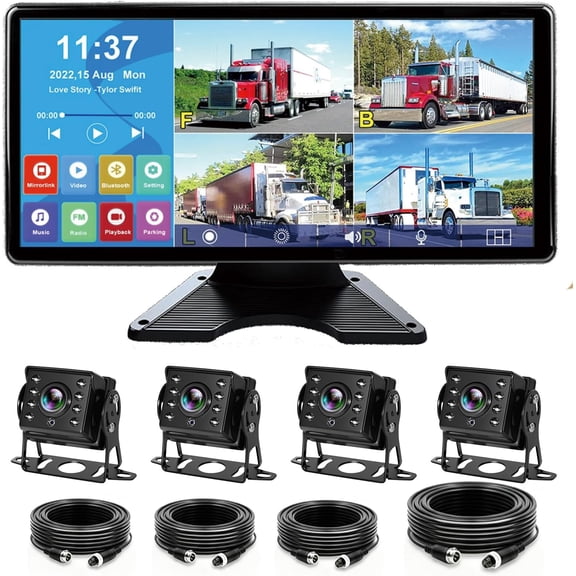 10.36 Inch Touch Screen 4 Ch Split Screen Car MP4 DVR Monitor with 170AHD 1080P Camera Can Swivel for RV/Truck/Bus