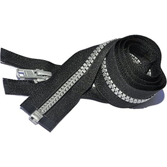10" - 36" Vislon Zipper Black with Pewter Grey Teeth - YKK #5 Molded Plastic Separating Color Black, Select Length (1 Zipper/ Pack) (Length 33 inches)