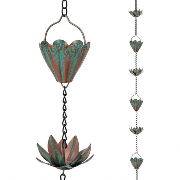 10.3FT Lotus Rain Chains for Gutters Rain Chains with 16 Cups Adjustable Rain Catcher Chain for Outside Replacement Downspout for Gutters Eaves Drainage