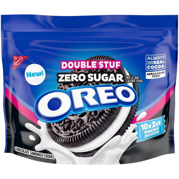 OREO Double Stuf Zero Sugar Chocolate Sandwich Cookies, 10 Snack Packs (2 Cookies Per Pack)