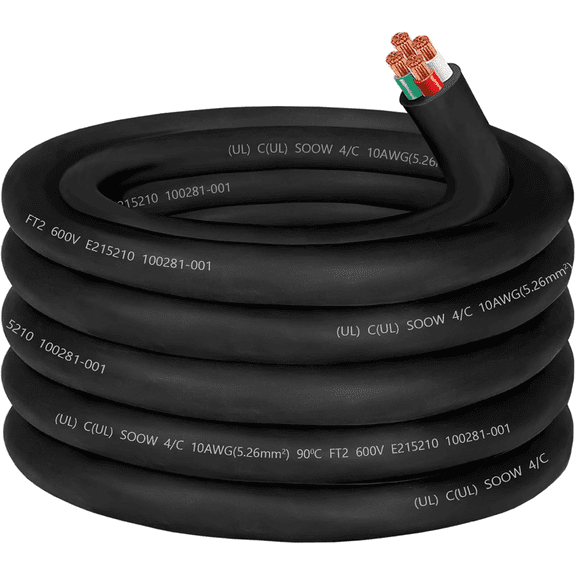 10/4 10AWG SOOW Portable Power Cable,600V 10 Gauge SOOW Electrical Cable-4 Condu