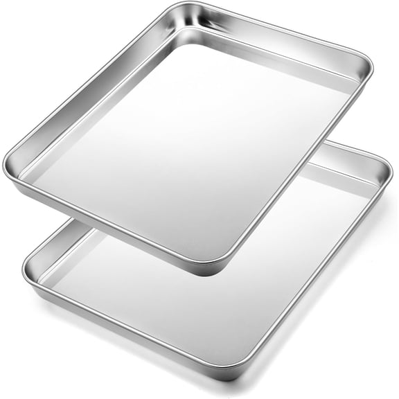 10.4 Baking Sheet Pan (2Pcs), Stainless Steel Toaster Oven Trays | Metal Cookie Sheets Pans Set, Commercial Kitchen Bakeware for Jelly Roll/Bread/Bacon, Rust-free&Dishwasher Safe, Rectangular