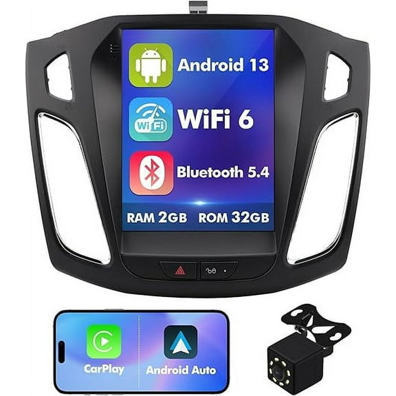 10.4 Inch IPS Touchscreen Android 12 Car Stereo for Ford Focus 2012-2018 with Wireless CarPlay & Android Auto 2+32GB Car Radio, Support GPS, WiFi 6, Bluetooth,5.4, FM, Backup Camera, SWC, Dual USB