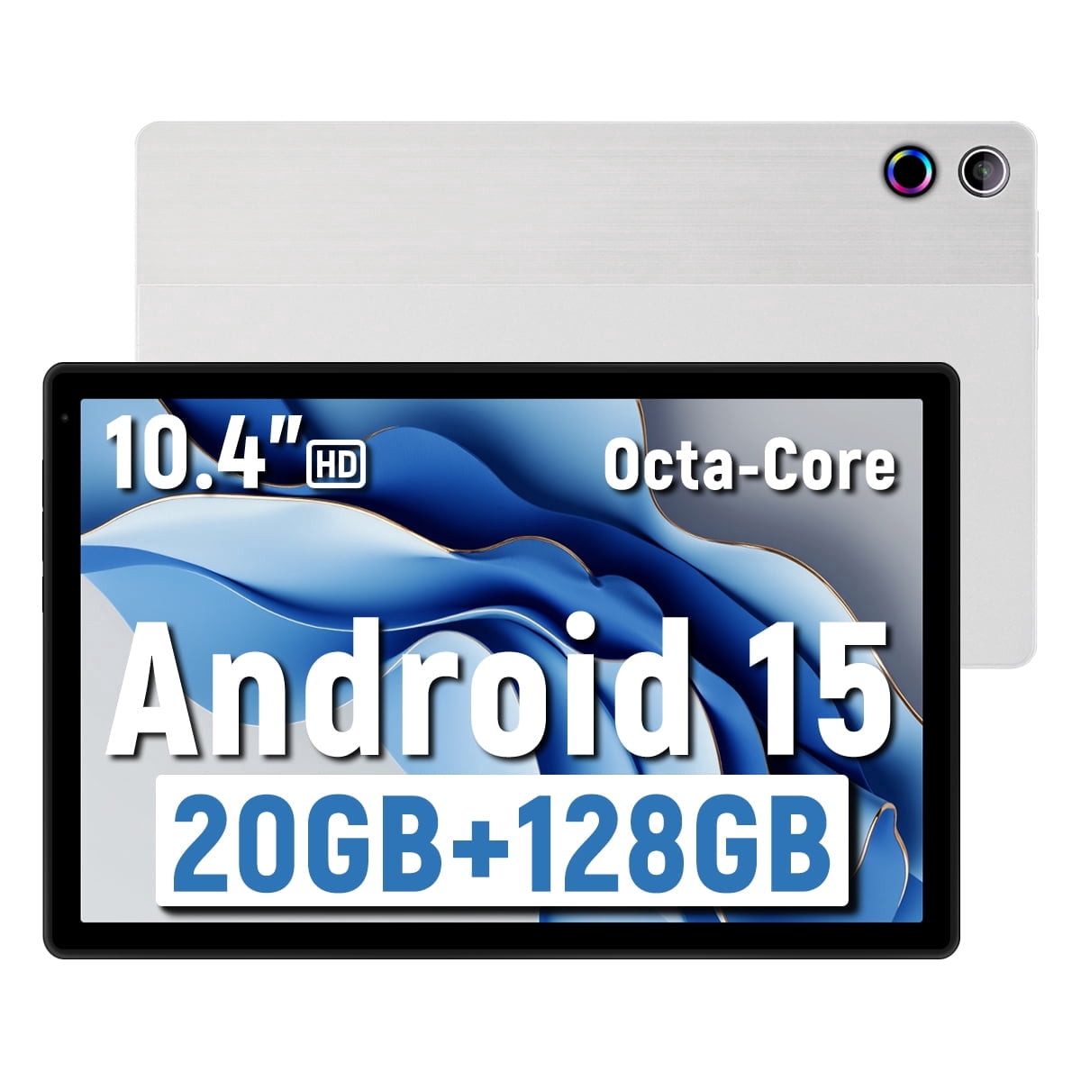 10.4 Inch Large Screen Android 15 Tablet, 24GB RAM 128GB ROM, 5G WiFi, Suitable for Study and Office, Silver
