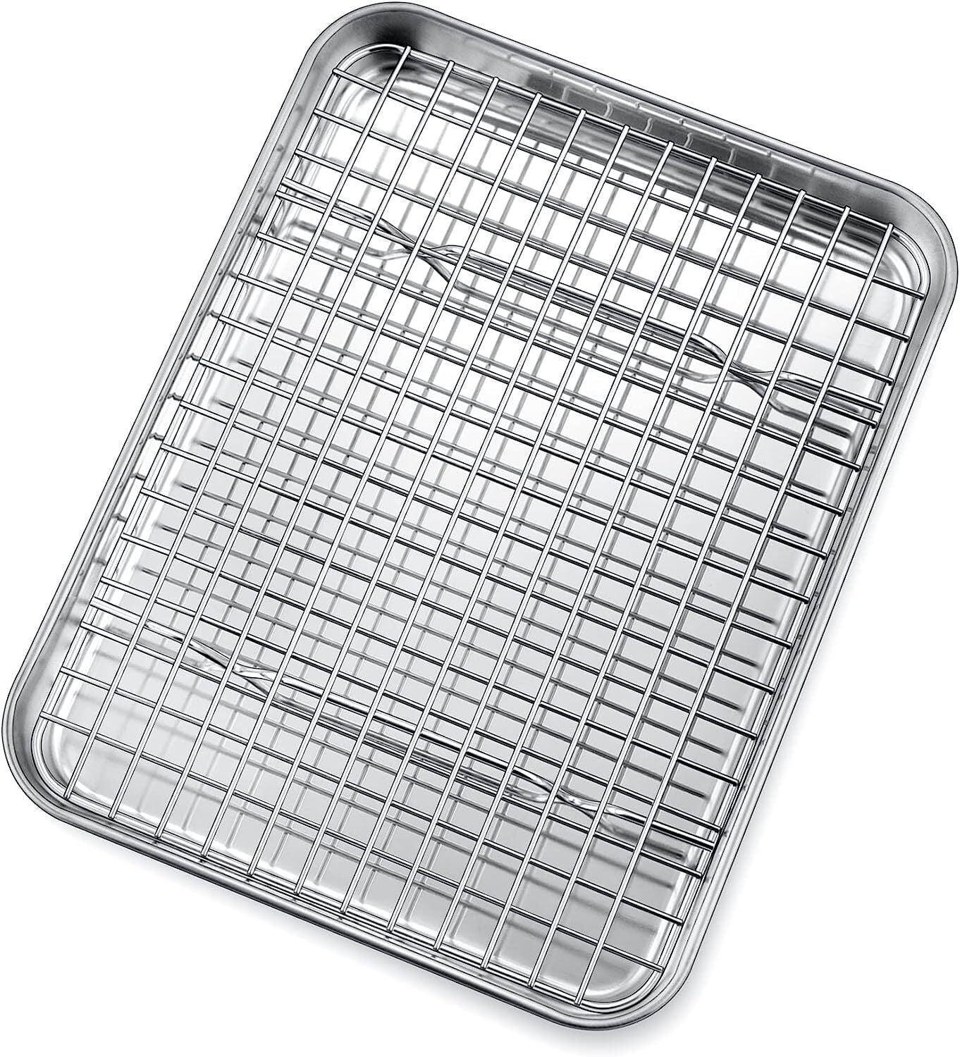 10.4 Inch Toaster Oven Pan with Rack Set, GoXteam Stainless Steel Small
