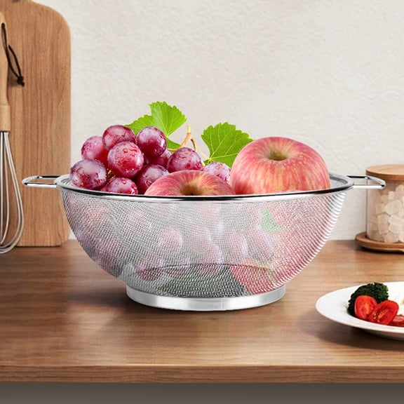 10.4" Stainless Steel Colander with Handles, Fine Mesh Kitchen Strainer, Food-Grade Drain Basket for Fruits, Pasta & Rice