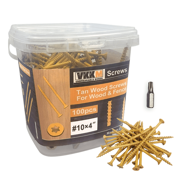 #10*4" Wood Screws, 100Pcs Star Drive Self-Drilling Tan Deck Screws, Comes in Reusable Storage Case, Bit Included