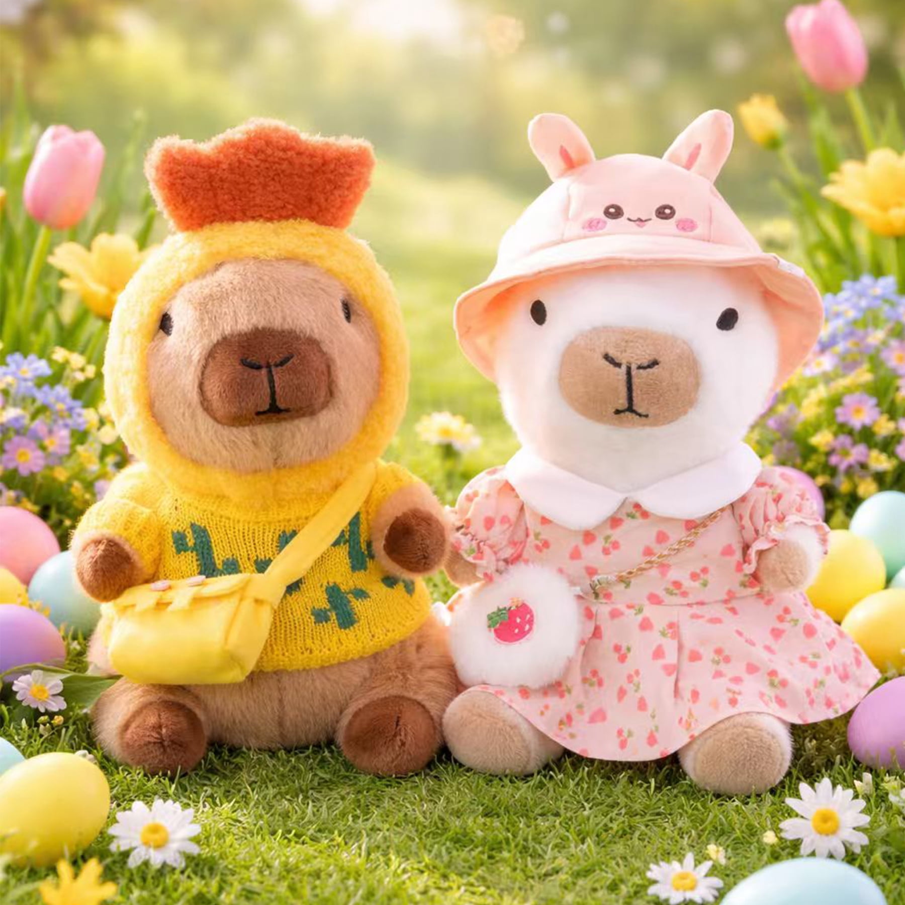 10.4 in/26.5 Cm Capybara Plush Stuffed Animal, Soft Plush Toy with Easter & Spring Outfit, Cute Gift for Easter Basket, Home Decor & Collectible