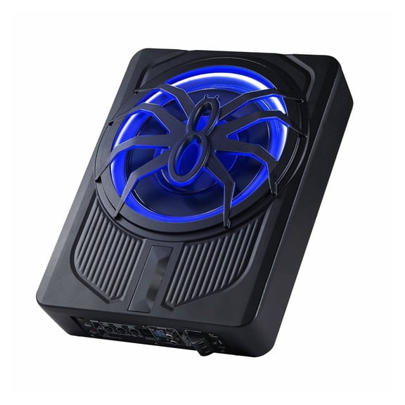 10" 440W Underseat Car Subwoofer, Slim Powered Bass Subwoofer with Blue Light, Low Profile Car Audio Sub with Amplifier for Car, Truck, RV