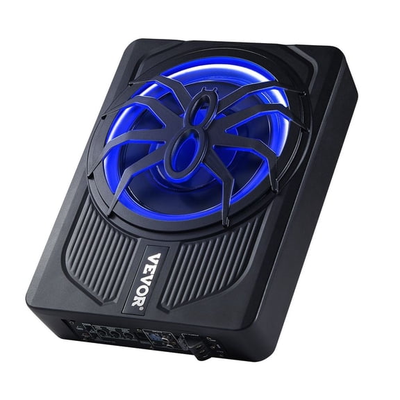 10" 440W Underseat Car Subwoofer, Slim Powered Car Subwoofers with Blue Ambient Light, Low Profile Audio Sub Under the Seat with Built-in Amplifier, Remote Controller for SUVs, Car, Truck, RV