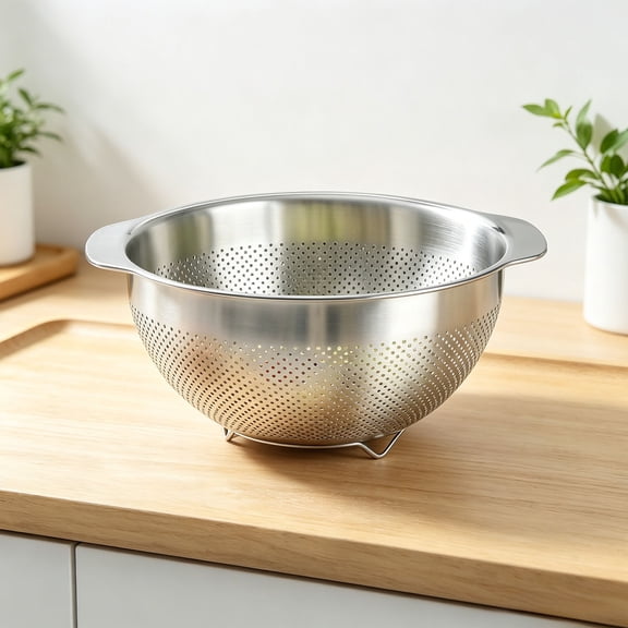10.47 Inch Stainless Steel Perforated Colander with Dual Side Handles & Stable Base, Large Capacity Metal Drain Bowl for Washing Fruits, Vegetables, Pasta, Rice & Kitchen Food Prep