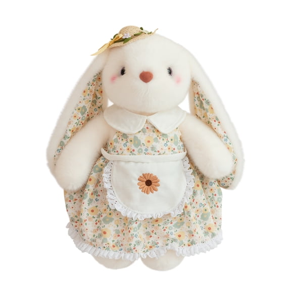 10.4in Floral Dress Bunny Plush Toy, Rabbit Stuffed Animal, Adorable Dressed Rabbit Doll, Soft Plushie Ornament, Huggable Friend for Relaxation Green