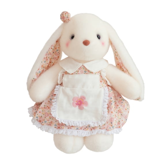 10.4in Floral Dress Bunny Plush Toy, Rabbit Stuffed Animal, Adorable Dressed Rabbit Doll, Soft Plushie Ornament, Huggable Friend for Relaxation Pink