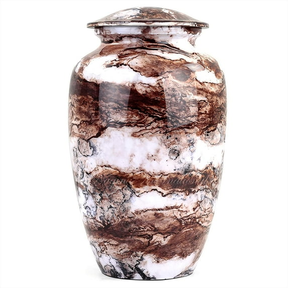 10.5" Aluminum Metal Cremation Urns for Ashes & Mortal Remains | Handmade Beautiful Urns for Humans and Pets (Marble Brown)