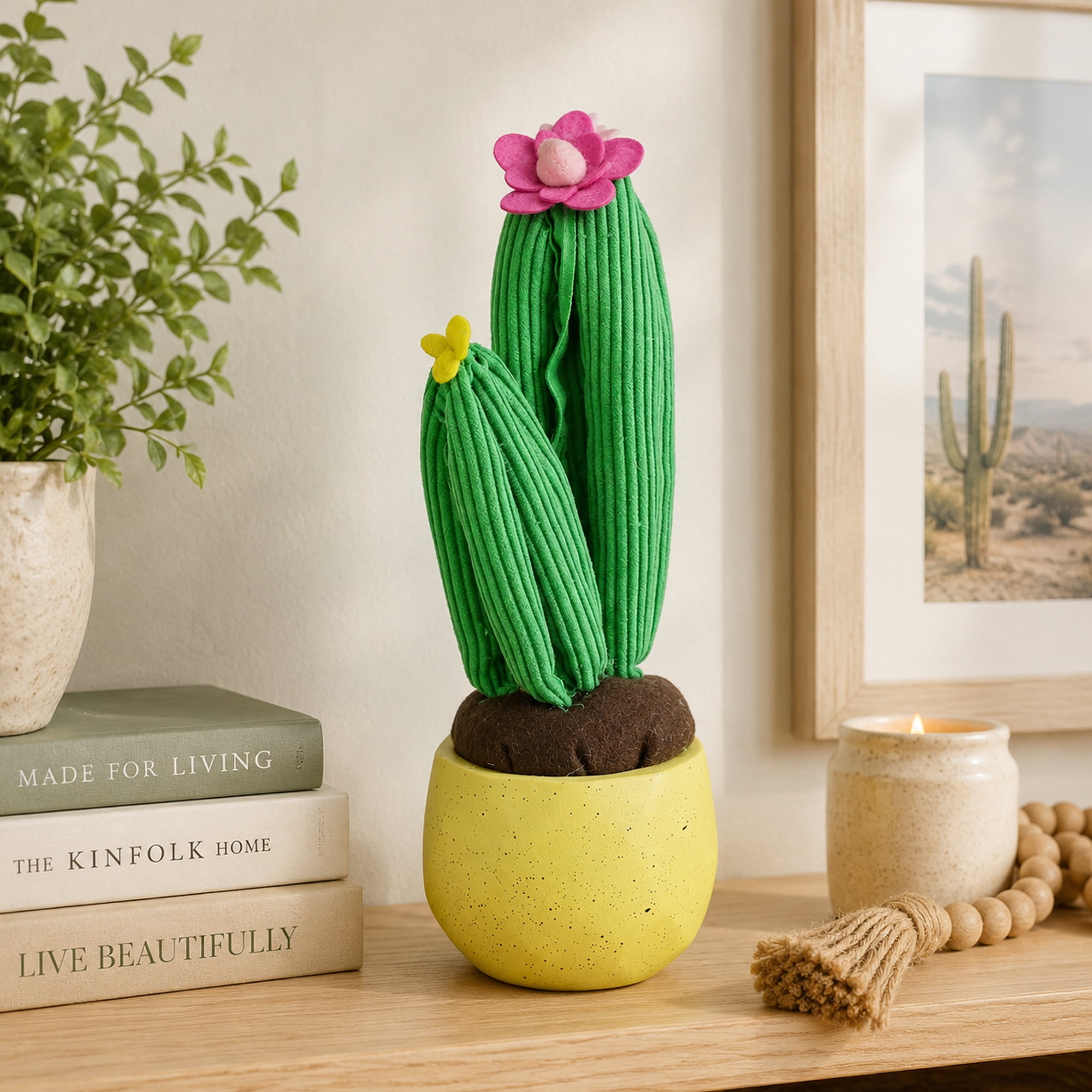 Northlight 10.5" Plush Dual Cactus Artificial Potted Plant Table Top Decoration - Green/Yellow