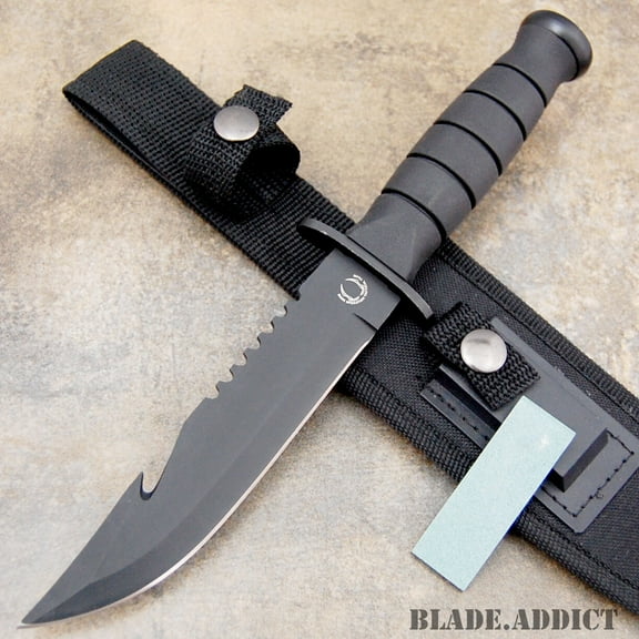 10.5" BOWIE SURVIVAL HUNTING KNIFE Camping Outdoor Gut Hook Fixed Blade + SHEATH