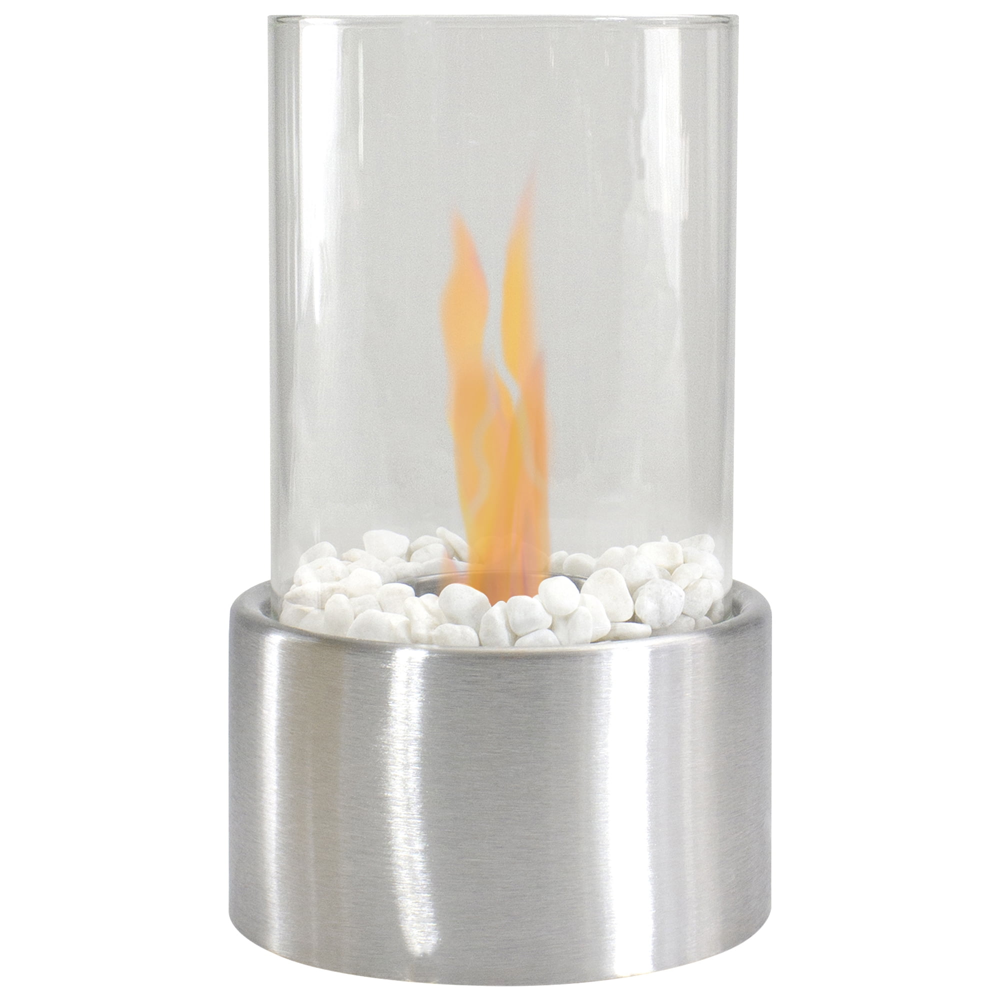 10.5" Silver Bio Ethanol Tabletop Fireplace with Glass Panels