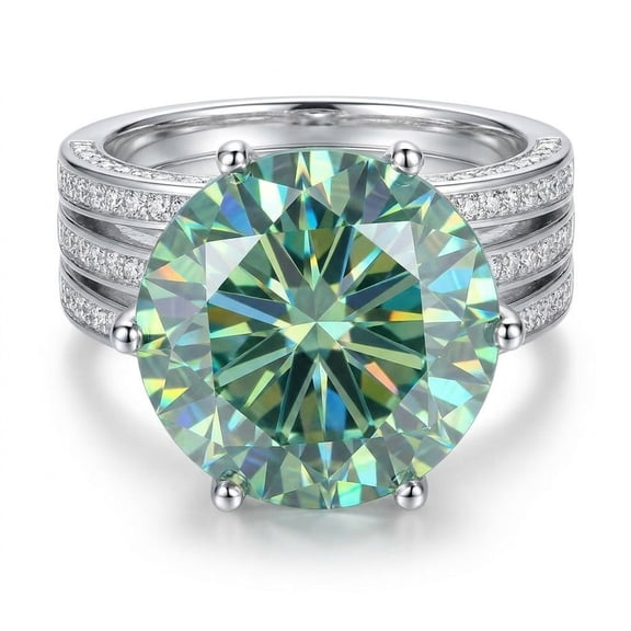 10.5 Ct Blue Moissanite Round Solitaire Ring - 925 Sterling Silver Gold Vermeil Size 6 US