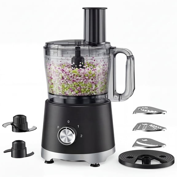 10.5 Cup Food Processor with 5 Stainless Steel Blades - Versatile Vegetable Chopper for Smoothies and Dough