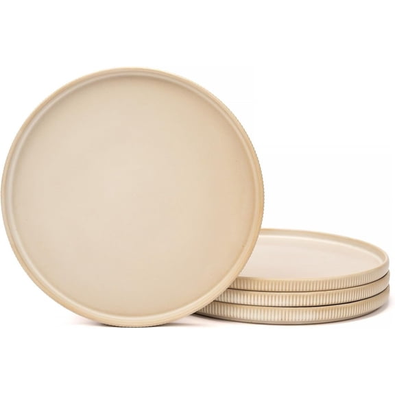 10.5" Dinner Plates Set of 4, Ribbed Stoneware Plates with Handcrafted Reactive , Matte Ceramic Tableware for Kitchen, Dinner & Dining, Microwave & Dishwasher Safe, Yellow