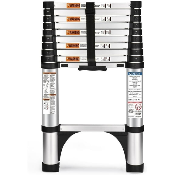 Jocauto 10.5 FT Button Retraction Aluminum Extension Ladder with 2 Triangle Stabilizers, Multi-Purpose Telescoping Ladder with Slow Down Design, 330lbs Max Capacity